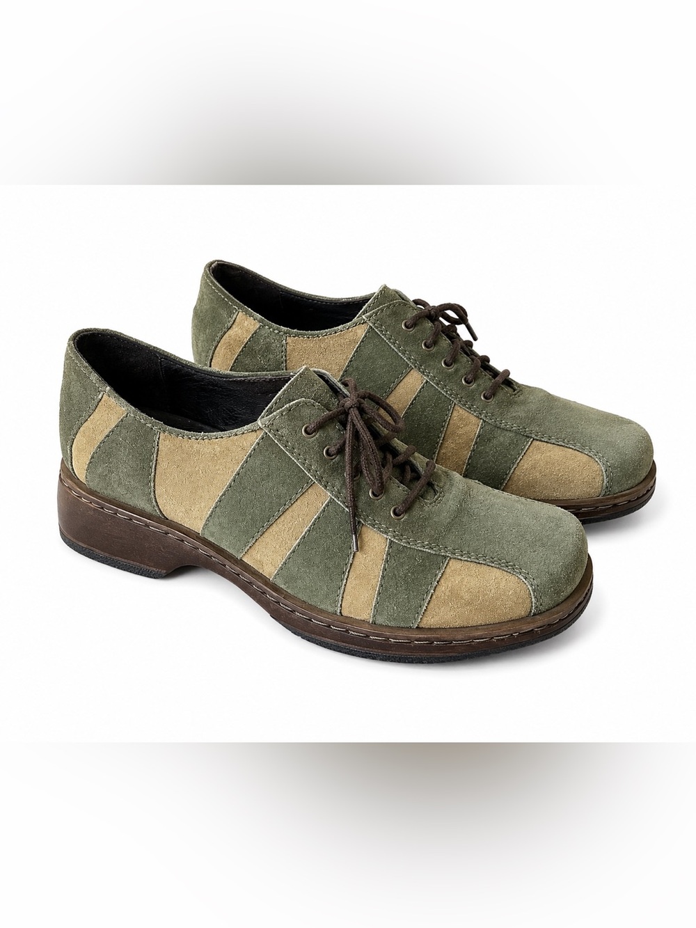 Dansko Elise Vintage Portugal Suede Oxford Shoes Green Tan Colorblock EU 38 US 8